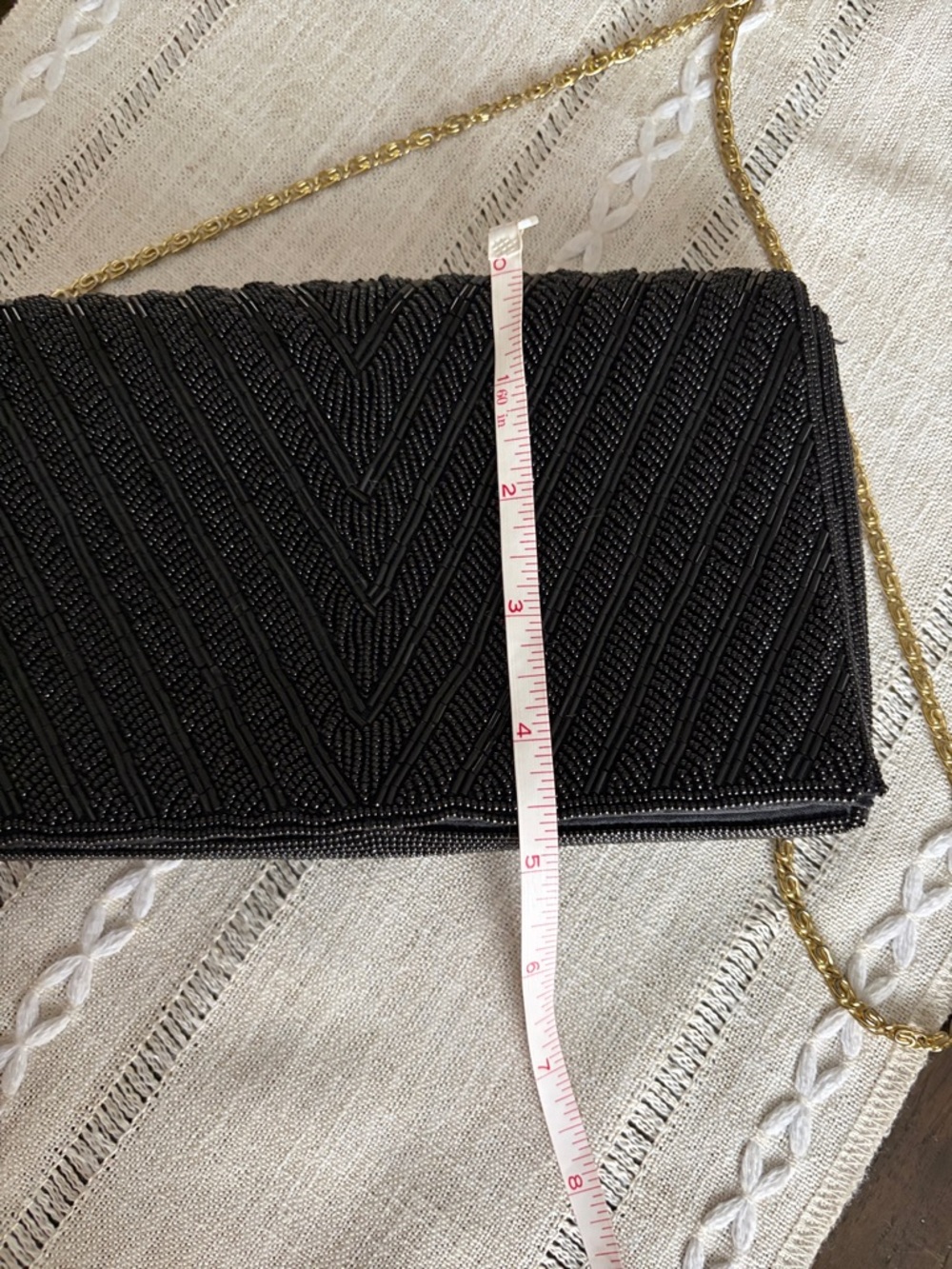 Black Beaded Evening Clutch with Gold Chain Strap - Picture 7 of 7